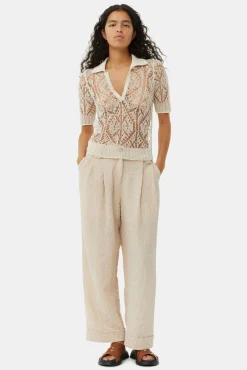 GANNI Plus Size Klær | Dresstoff<Beige Textured Suiting Mid Waist-bukse OysterGray