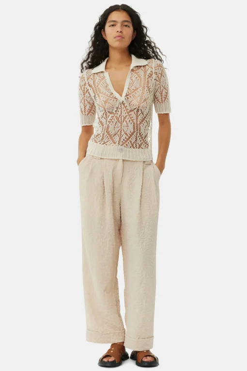 GANNI Plus Size Klær | Dresstoff<Beige Textured Suiting Mid Waist-bukse OysterGray