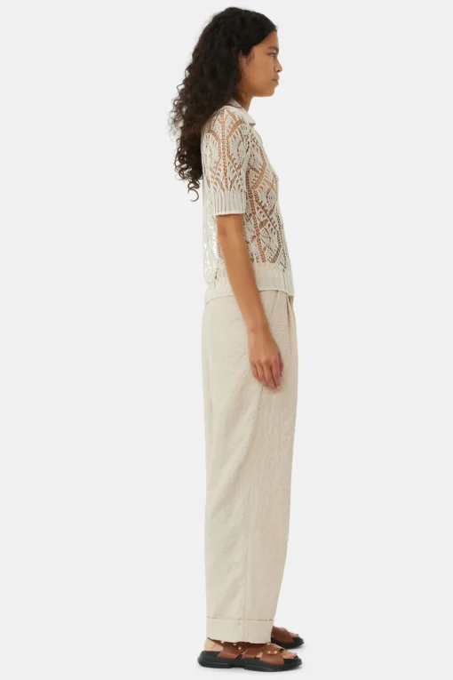 GANNI Plus Size Klær | Dresstoff<Beige Textured Suiting Mid Waist-bukse OysterGray