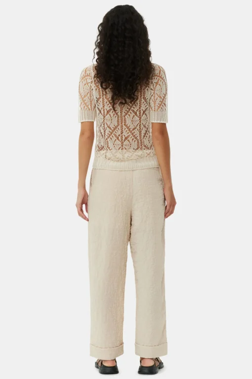 GANNI Plus Size Klær | Dresstoff<Beige Textured Suiting Mid Waist-bukse OysterGray