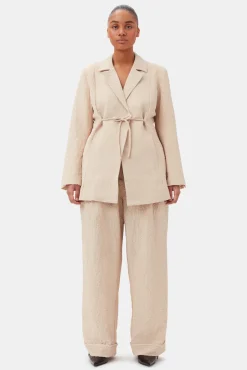 GANNI Plus Size Klær | Dresstoff<Beige Textured Suiting Mid Waist-bukse OysterGray