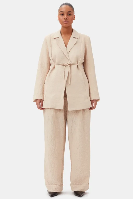 GANNI Plus Size Klær | Dresstoff<Beige Textured Suiting Mid Waist-bukse OysterGray