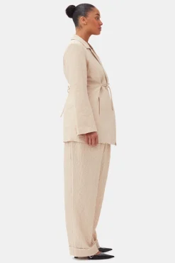 GANNI Plus Size Klær | Dresstoff<Beige Textured Suiting Mid Waist-bukse OysterGray