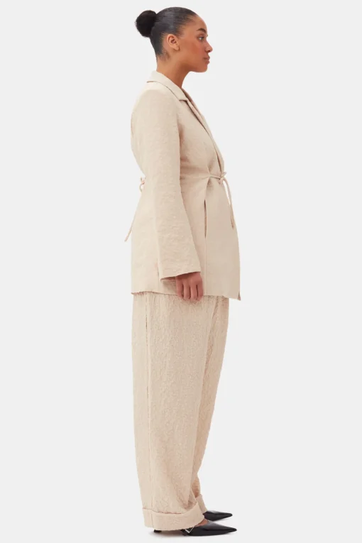 GANNI Plus Size Klær | Dresstoff<Beige Textured Suiting Mid Waist-bukse OysterGray