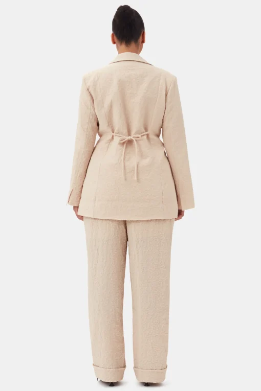 GANNI Plus Size Klær | Dresstoff<Beige Textured Suiting Mid Waist-bukse OysterGray