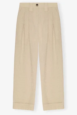 GANNI Plus Size Klær | Dresstoff<Beige Textured Suiting Mid Waist-bukse OysterGray