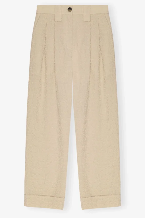 GANNI Plus Size Klær | Dresstoff<Beige Textured Suiting Mid Waist-bukse OysterGray