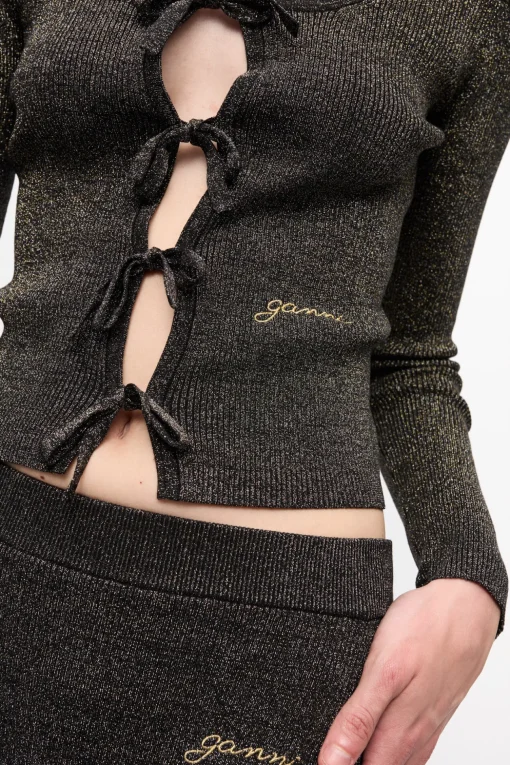 GANNI Sett | Festklær<Black and Gold Sparkle Tie String-cardigan Multicolour