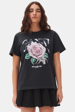 GANNI Trending Now | Plus Size Klær<Black Basic Jersey Rose Relaxed-T-skjorte Phantom