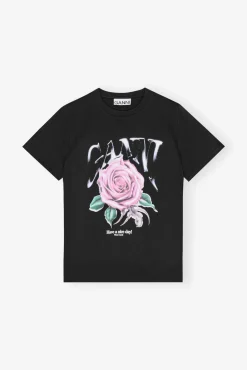 GANNI Trending Now | Plus Size Klær<Black Basic Jersey Rose Relaxed-T-skjorte Phantom