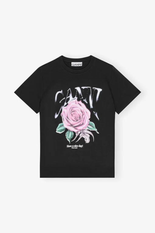 GANNI Trending Now | Plus Size Klær<Black Basic Jersey Rose Relaxed-T-skjorte Phantom
