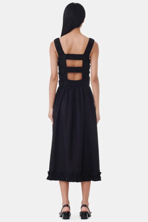 GANNI Plus Size Klær | Kjoler<Cotton Poplin Midi Strap Smock-kjole Black