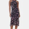 GANNI Ganni Exclusives | Kjoler<Black Floral Printed Mesh Sleeveless Midi-kjole Phantom
