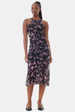 GANNI Ganni Exclusives | Kjoler<Black Floral Printed Mesh Sleeveless Midi-kjole Phantom