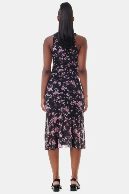 GANNI Ganni Exclusives | Kjoler<Black Floral Printed Mesh Sleeveless Midi-kjole Phantom