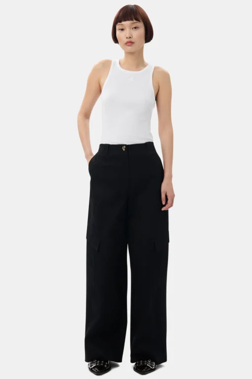 GANNI Sett | Bukser<Herringbone Canvas Mid Waist-bukse Black