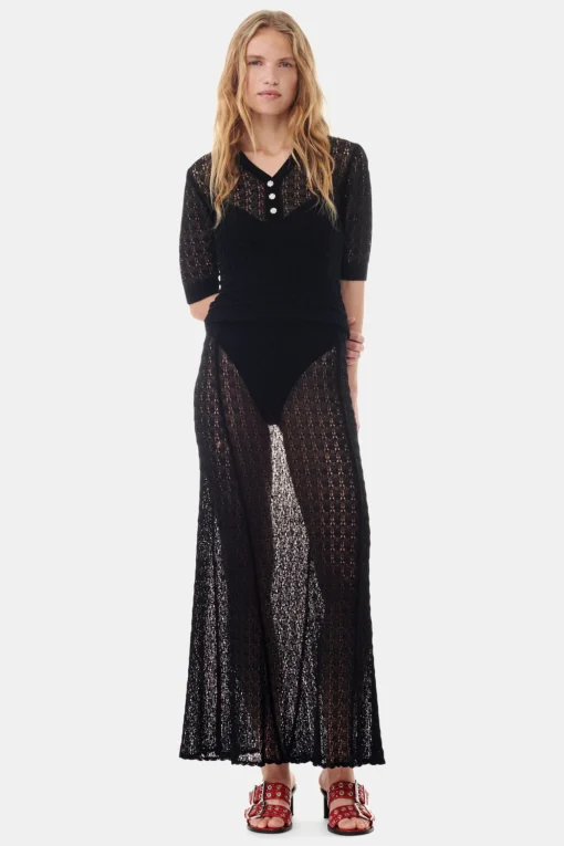 GANNI Sett | Strikkeplagg<Pointelle Knit Short Sleeve-pologenser Black