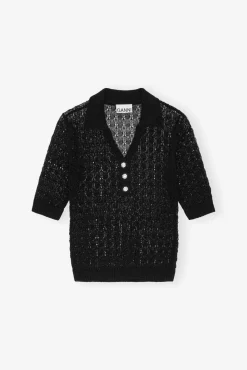 GANNI Sett | Strikkeplagg<Pointelle Knit Short Sleeve-pologenser Black