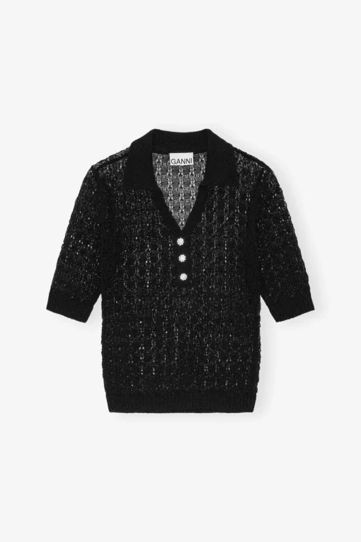 GANNI Sett | Strikkeplagg<Pointelle Knit Short Sleeve-pologenser Black