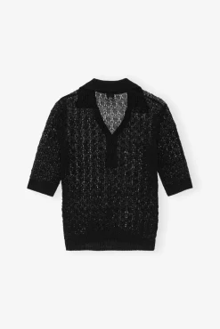 GANNI Sett | Strikkeplagg<Pointelle Knit Short Sleeve-pologenser Black