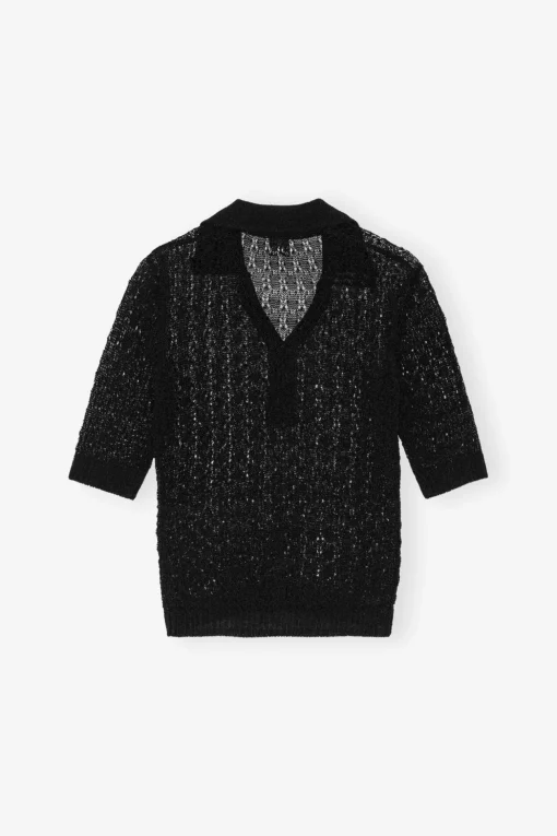 GANNI Sett | Strikkeplagg<Pointelle Knit Short Sleeve-pologenser Black