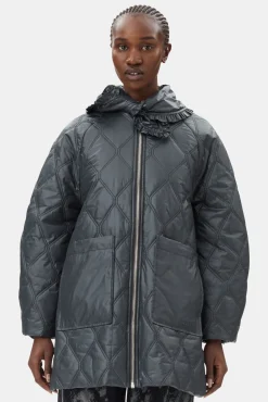 GANNI Plus Size Klær | Kåper & Jakker<Black Shiny Quilt Midi-jakke BlackSand