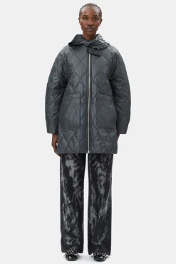 GANNI Plus Size Klær | Kåper & Jakker<Black Shiny Quilt Midi-jakke BlackSand