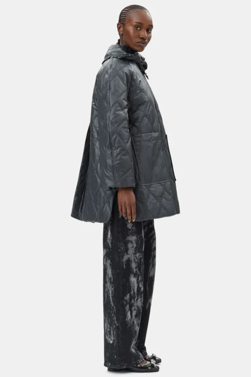 GANNI Plus Size Klær | Kåper & Jakker<Black Shiny Quilt Midi-jakke BlackSand