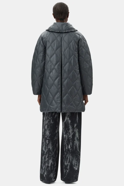 GANNI Plus Size Klær | Kåper & Jakker<Black Shiny Quilt Midi-jakke BlackSand