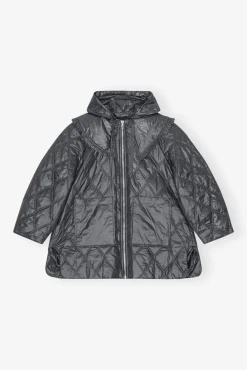 GANNI Plus Size Klær | Kåper & Jakker<Black Shiny Quilt Midi-jakke BlackSand