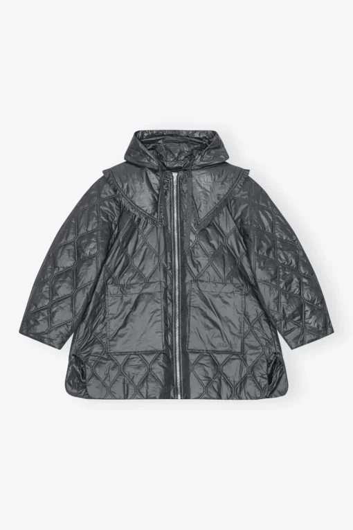 GANNI Plus Size Klær | Kåper & Jakker<Black Shiny Quilt Midi-jakke BlackSand