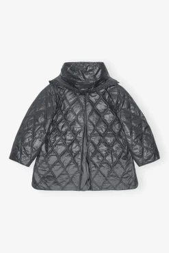 GANNI Plus Size Klær | Kåper & Jakker<Black Shiny Quilt Midi-jakke BlackSand