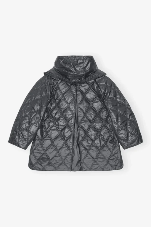 GANNI Plus Size Klær | Kåper & Jakker<Black Shiny Quilt Midi-jakke BlackSand