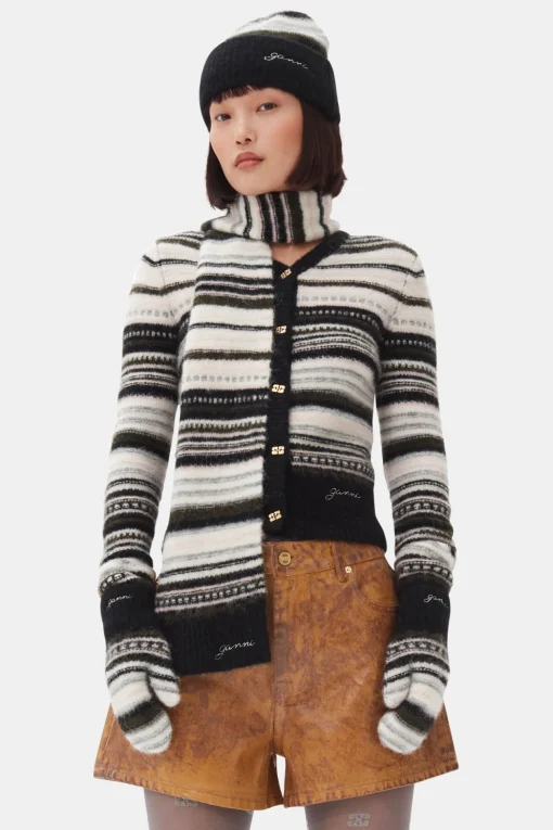 GANNI Skjerf | Vintertilbehør<Striped Soft Wool-skjerf Black