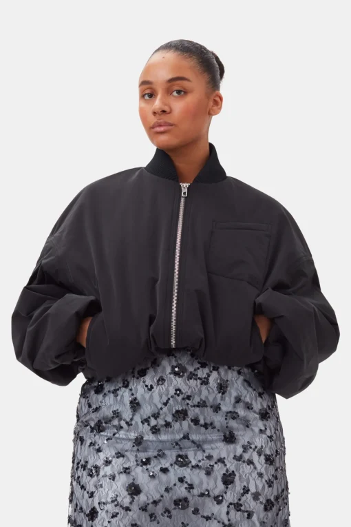 GANNI Kåper & Jakker<Twill Oversized Short-bomberjakke Black