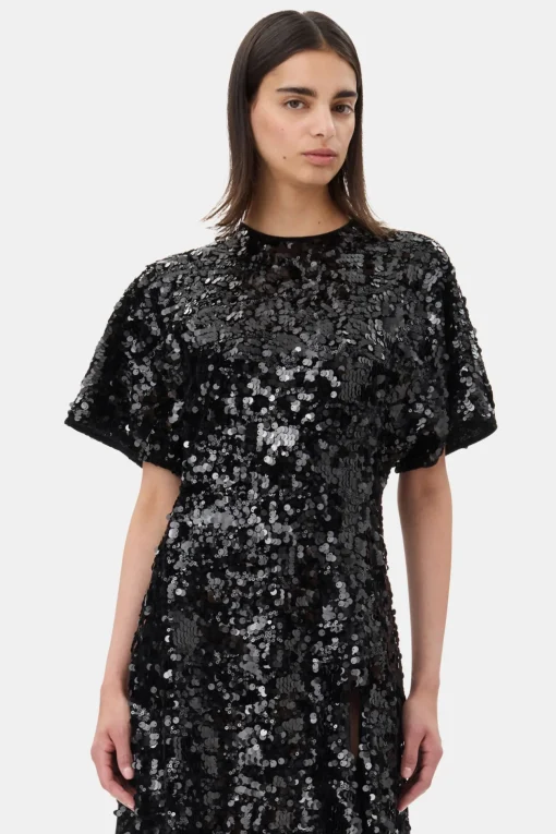 GANNI Ganni Exclusives | Festklær<Velvet Sequins Long-kjole Black