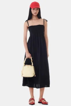 GANNI Kjoler<Viscose Habotai Midi Smock Strap-kjole Black