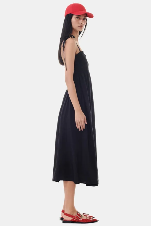 GANNI Kjoler<Viscose Habotai Midi Smock Strap-kjole Black