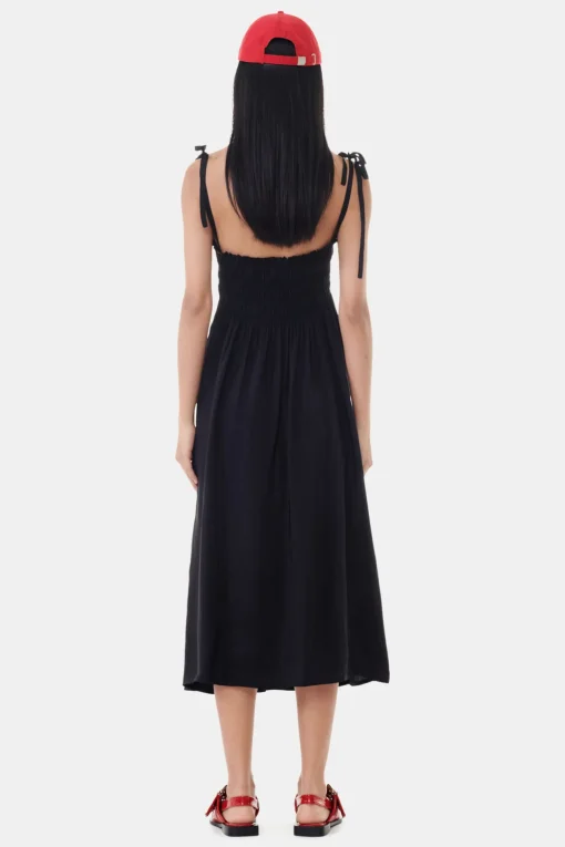 GANNI Kjoler<Viscose Habotai Midi Smock Strap-kjole Black