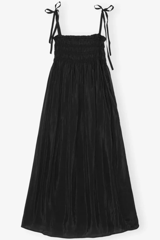 GANNI Kjoler<Viscose Habotai Midi Smock Strap-kjole Black