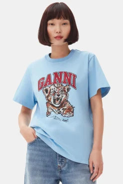 GANNI Plus Size Klær | T-skjorter<Blue Basic Jersey Tiger Relaxed-T-skjorte BlissfulBlue