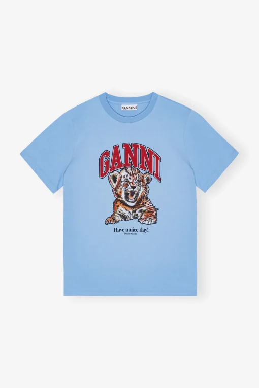 GANNI Plus Size Klær | T-skjorter<Blue Basic Jersey Tiger Relaxed-T-skjorte BlissfulBlue