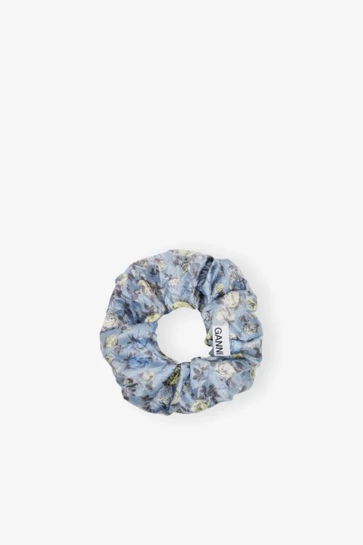 GANNI Accessories Til Hår<Blue Crinkled Satin-hårstrikk DustyBlue