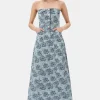 GANNI Festklær | Kjoler<Blue Floral Jacquard Long Corsage-kjole IllusionBlue