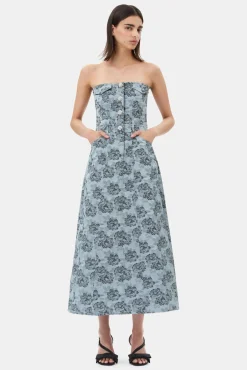 GANNI Festklær | Kjoler<Blue Floral Jacquard Long Corsage-kjole IllusionBlue