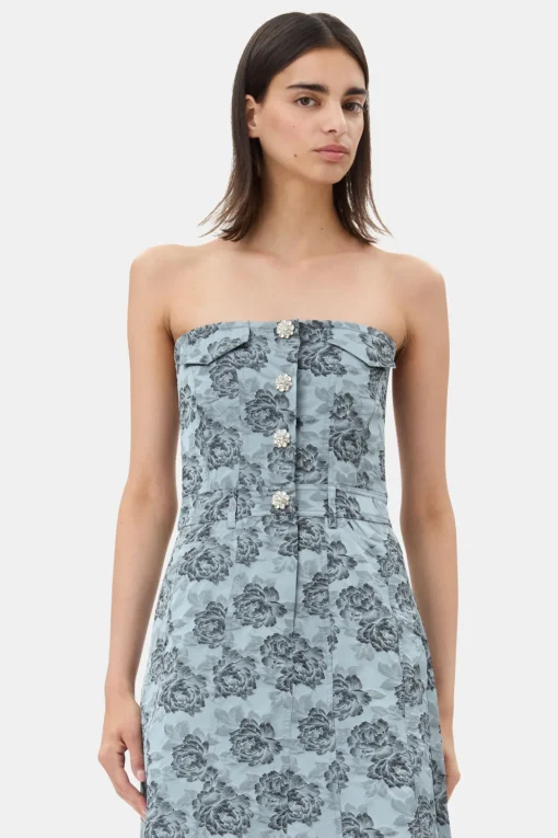 GANNI Festklær | Kjoler<Blue Floral Jacquard Long Corsage-kjole IllusionBlue