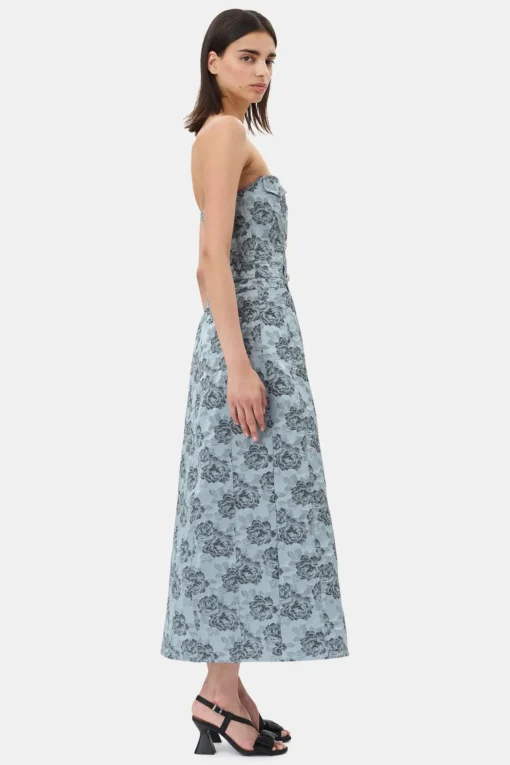 GANNI Festklær | Kjoler<Blue Floral Jacquard Long Corsage-kjole IllusionBlue