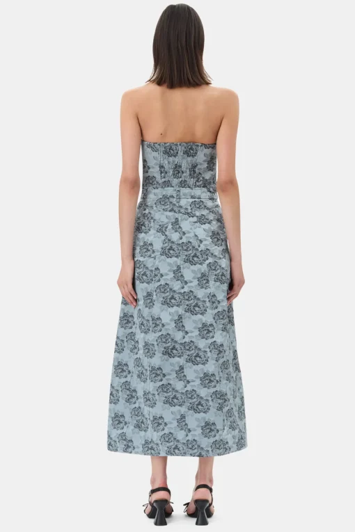 GANNI Festklær | Kjoler<Blue Floral Jacquard Long Corsage-kjole IllusionBlue