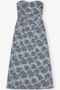 GANNI Festklær | Kjoler<Blue Floral Jacquard Long Corsage-kjole IllusionBlue