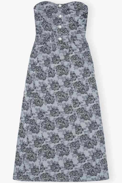 GANNI Festklær | Kjoler<Blue Floral Jacquard Long Corsage-kjole IllusionBlue